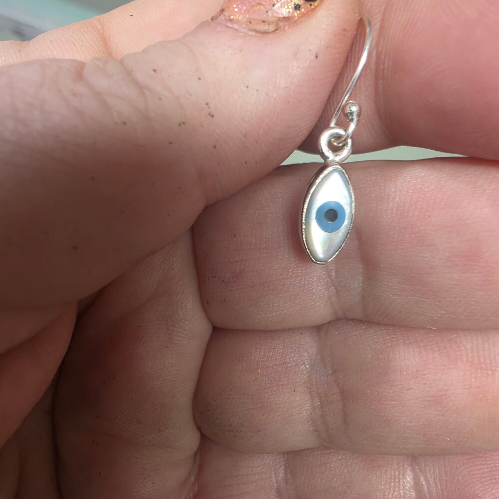 Composite Evil Eye Shell & Turquoise 925 Silver Earrings Jewelry
